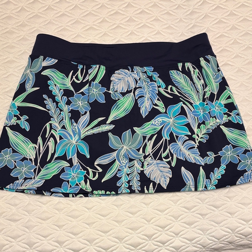 Lands' End Navy Floral Swim Skirt 6